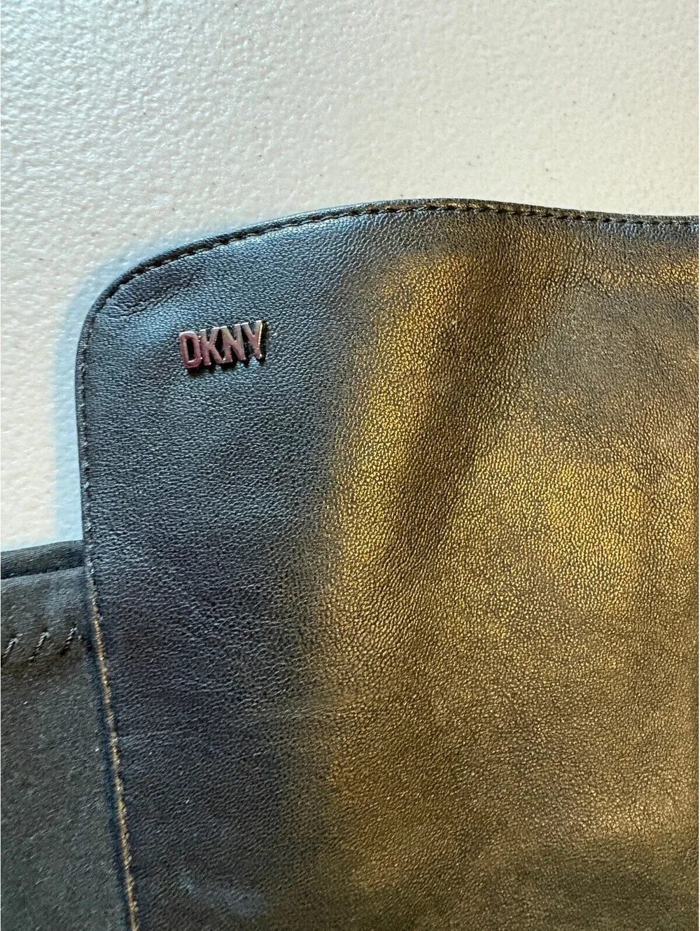 DKNY Black Leather and Fabric Knee High Boots with Block Heel Size 7M
